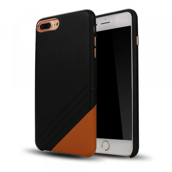 Wholesale iPhone 8 Plus / 7 Plus Cool Striped Armor PU Leather Case (Black Brown)